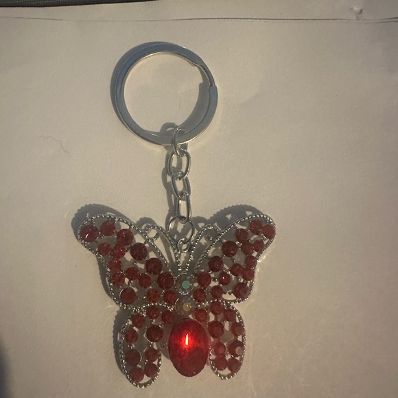Handbags - Butterfly Bagcharm/Keychain with Red Crystals Silver Tone